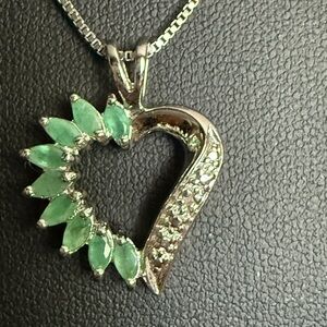 Sterling Silver  and Green Asymmetrical Heart Necklace